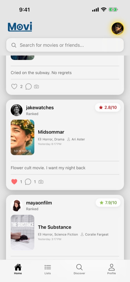 Your friends, every take: the Movi feed
