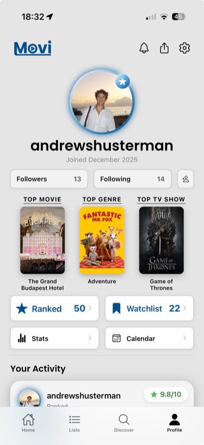 A member profile in Movi