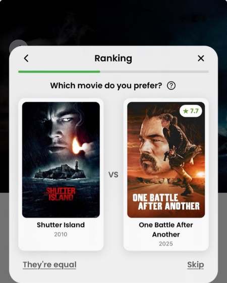 Head-to-head comparison screen